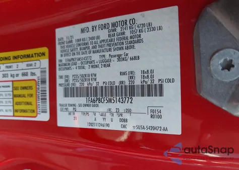 2021 Ford Mustang Gt Fastback from USA, damaged, VIN 1FA6P8CF5M5143772